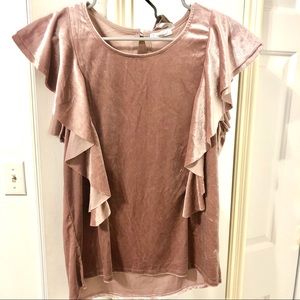 On The Road Light Pink Velvet Ruffle Top